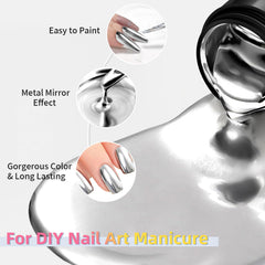 U-Shinein echantillon-vernis-miroir-ongle, demonstration claire de l'effet miroir.