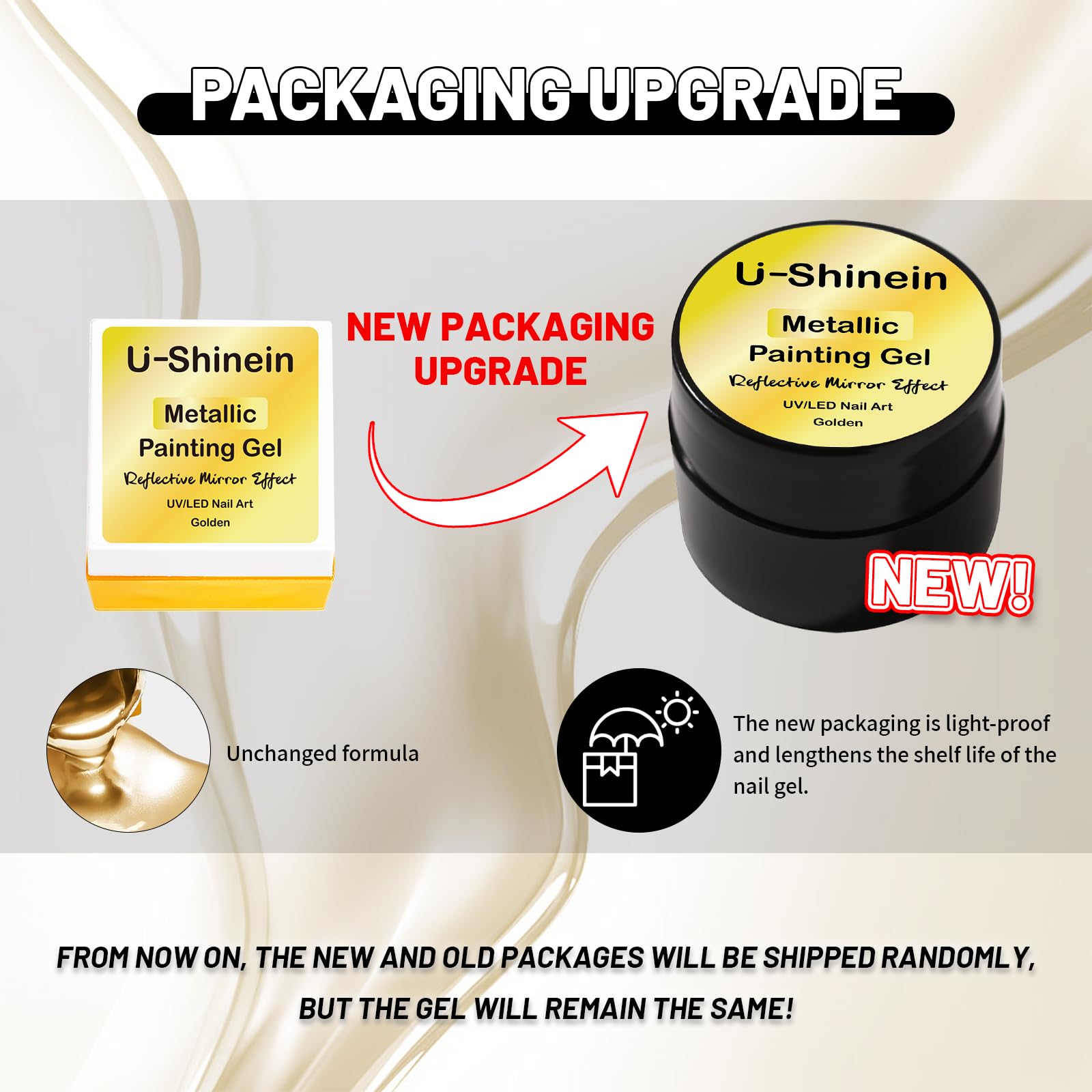 U-Shinein vernis gel métal-or — effet miroir saisissant sur les ongles.