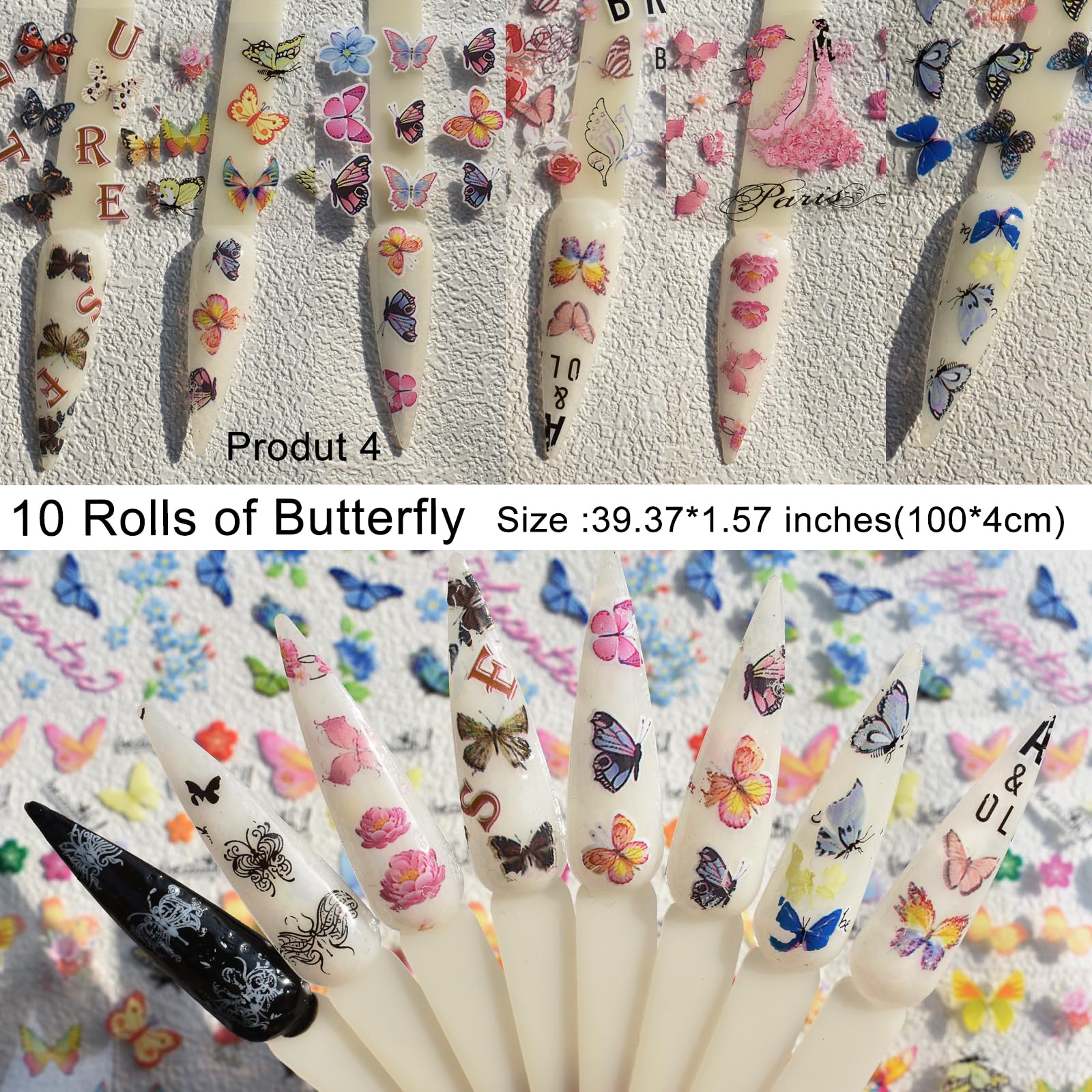 UARUOGP feuille transfert ongles papillon-arc-en-ciel pour variations.