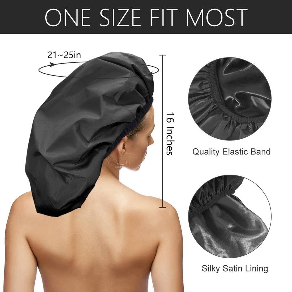 Intérieur satin doux du capuchon Auban protège la coiffure durant la douche.