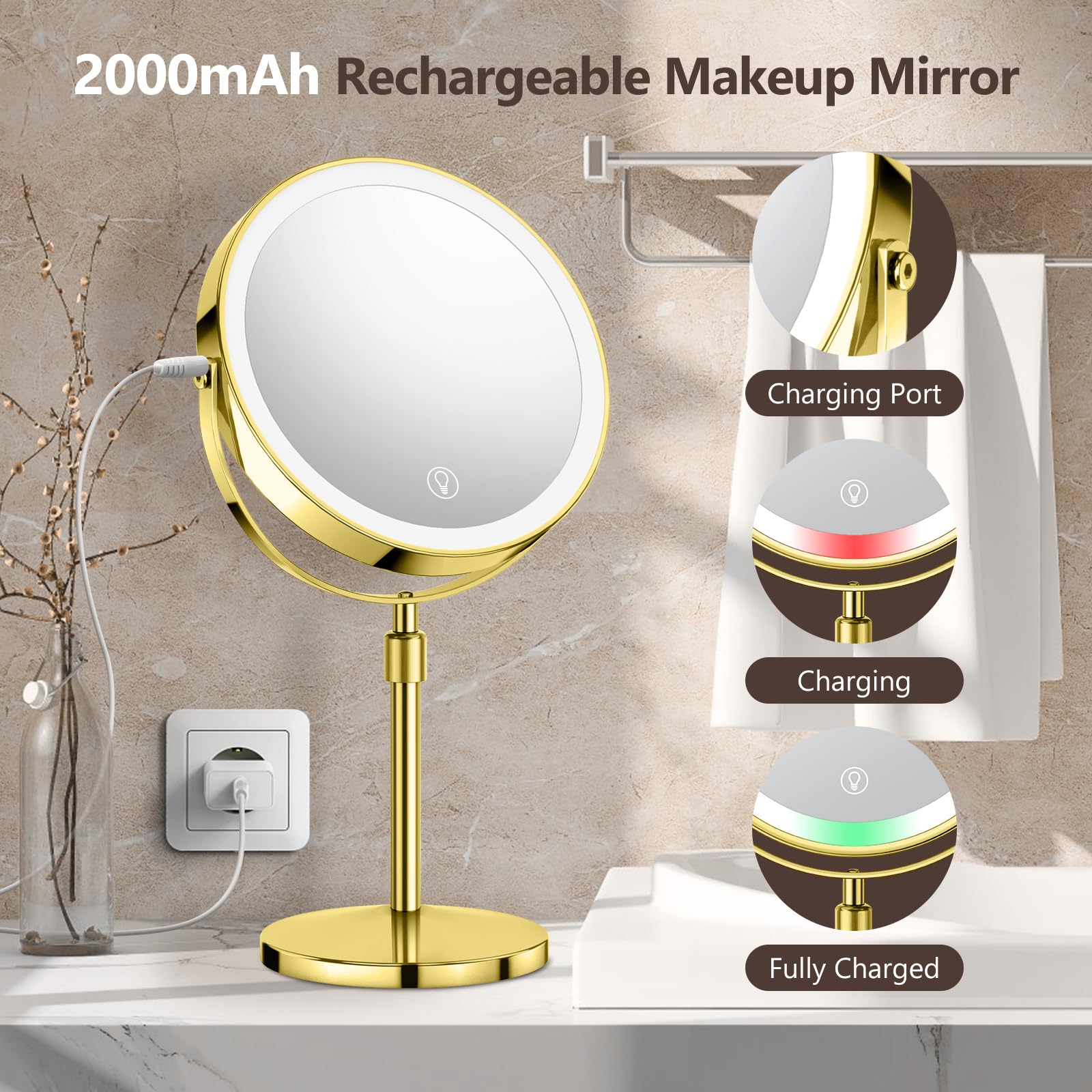 UBYMET miroir-maquillage hauteur réglable et rotation à 360°.