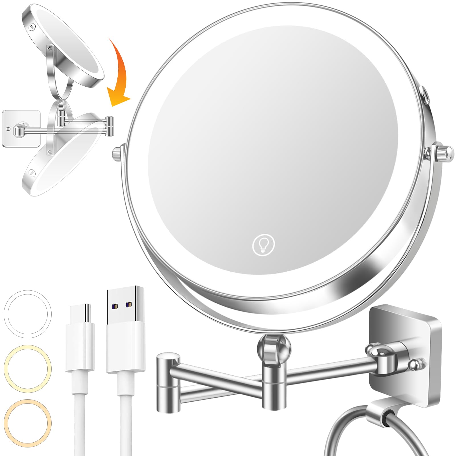 Miroir mural UBYMET 10x double face pour maquillage précis.