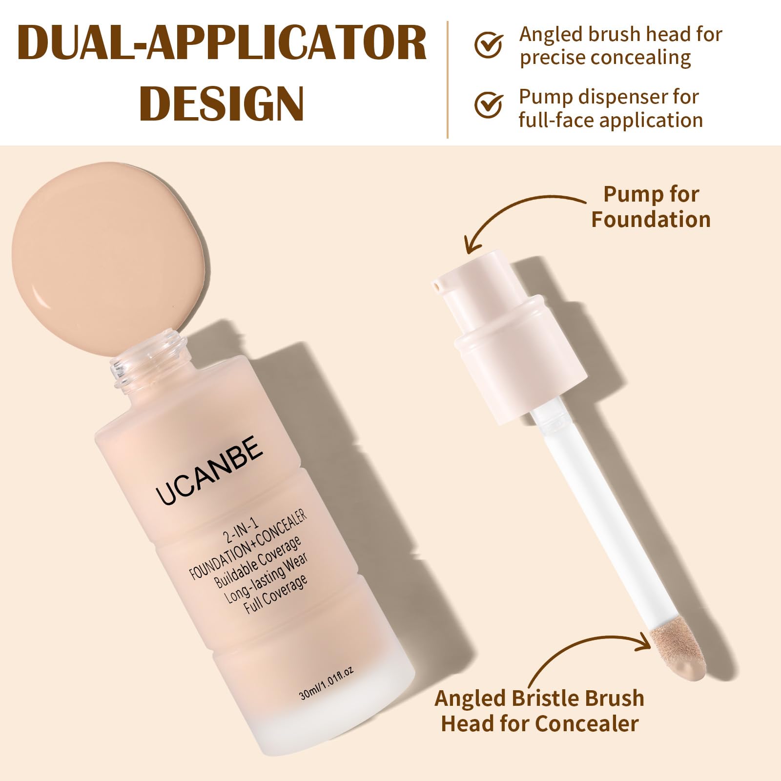 UCANBE applicateur incline: camouflage précis grâce au pinceau intégré.