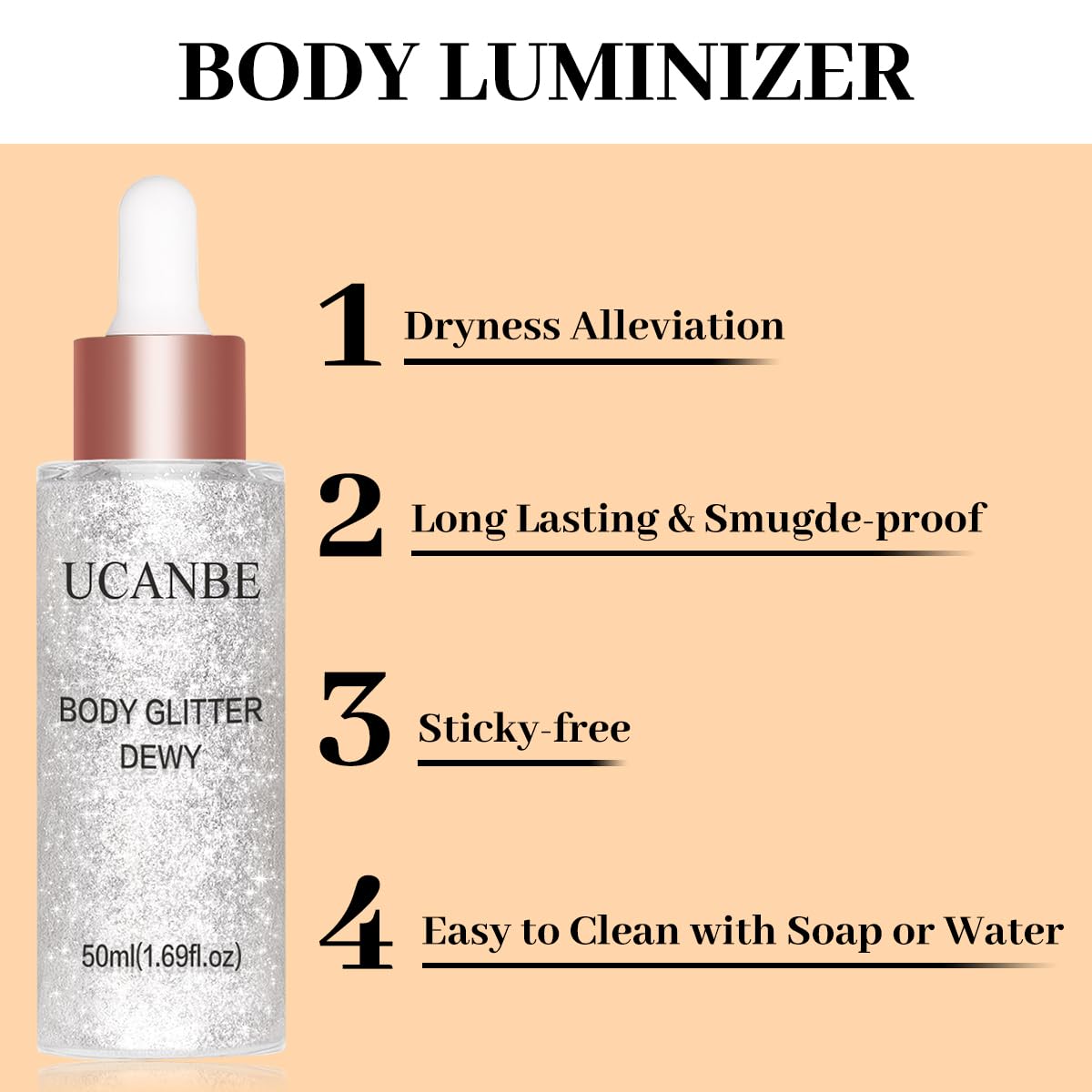 UCANBE gouttes luminiseur visage en application légère pour un éclat subtil.