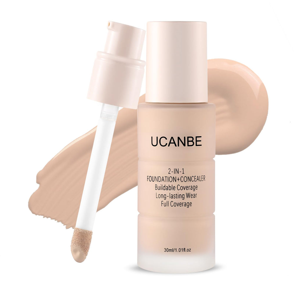 UCANBE fond-correcteur 2-en-1: couvrance naturelle et longue tenue.