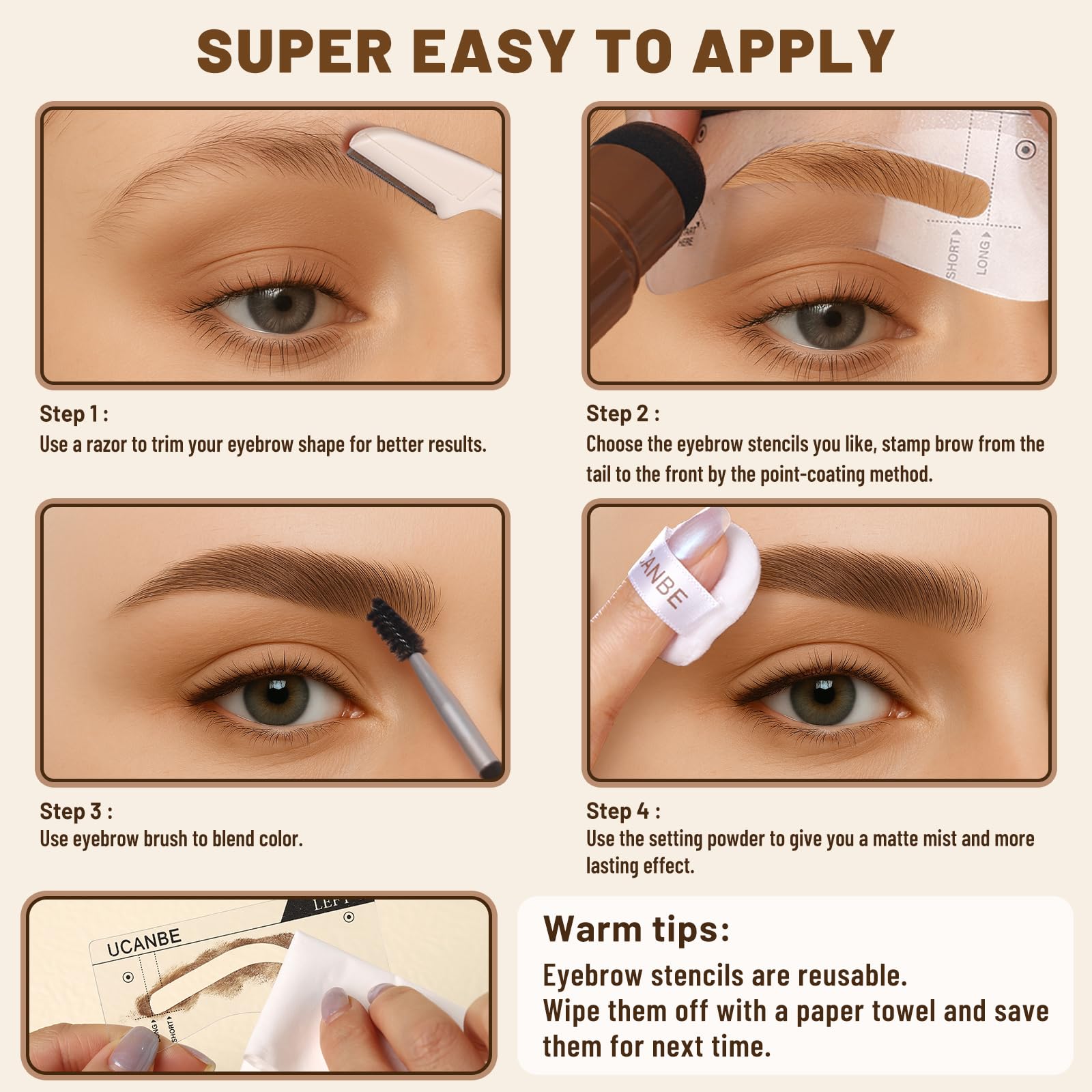 UCANBE brosse-sourcils-double-face, facilite le mélange et l'application précise.