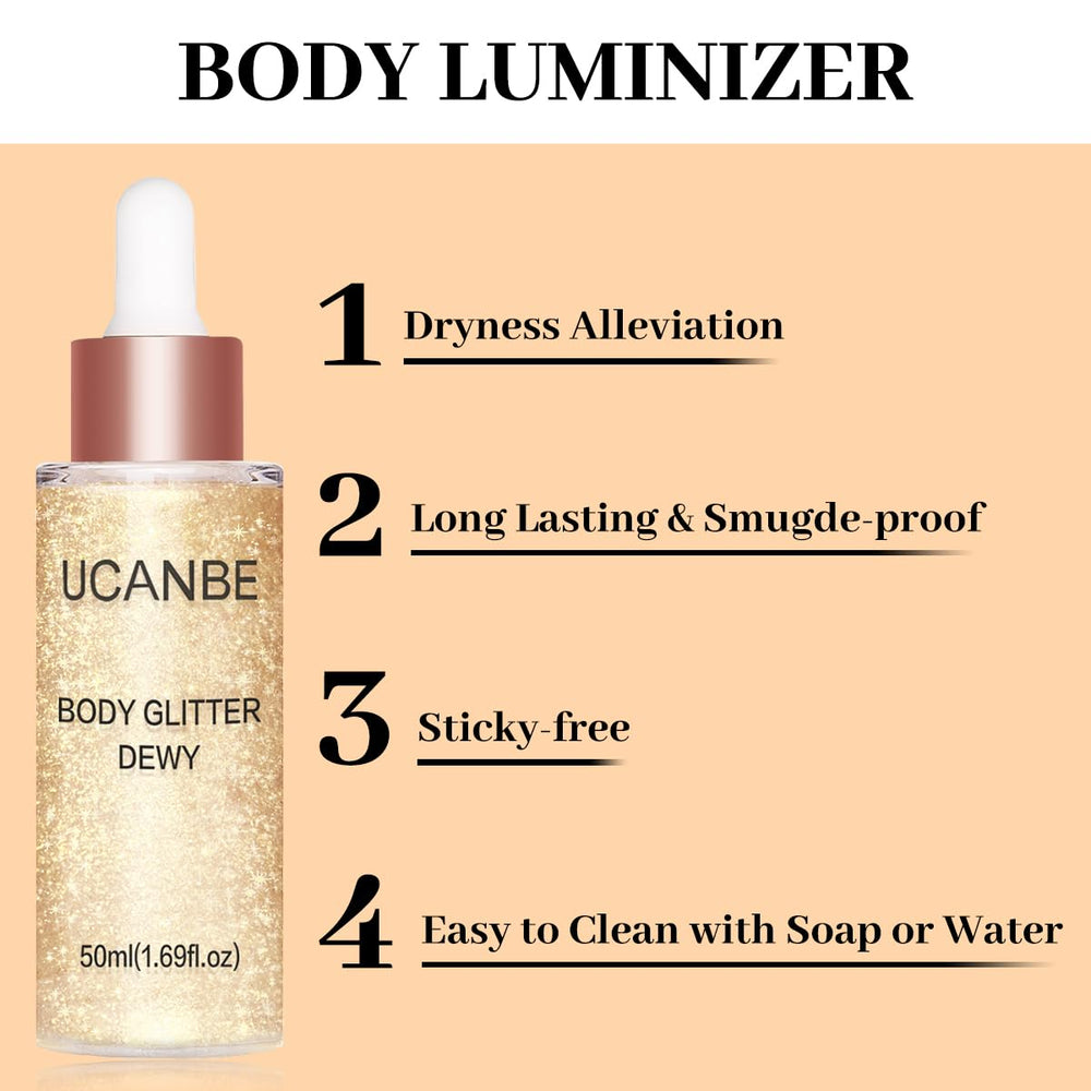 UCANBE éclat liquide pailleté pour visage et corps, effet lumineux