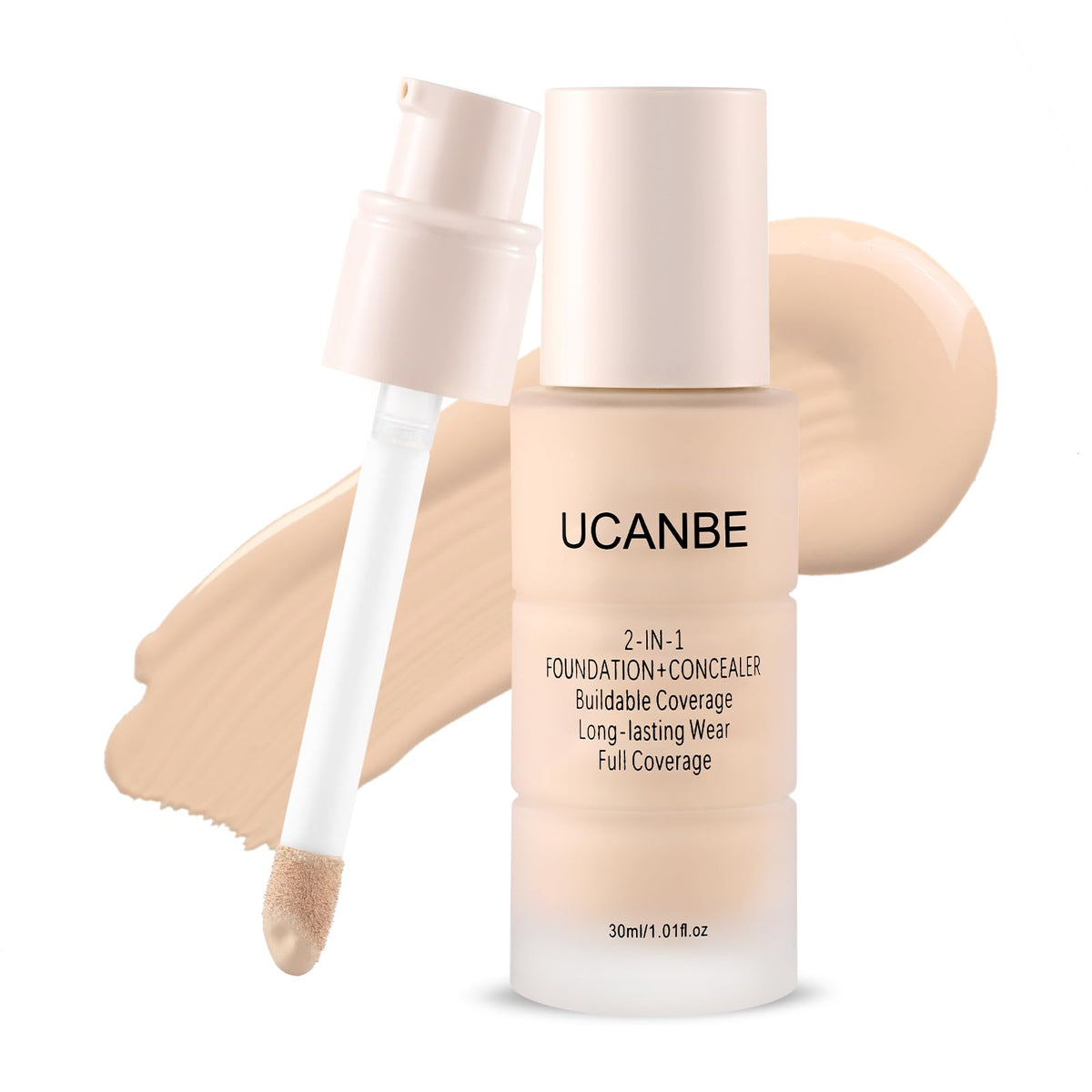 UCANBE fond de teint correcteur avec pompe et pinceau angule intégré pour précision autour des imperfections