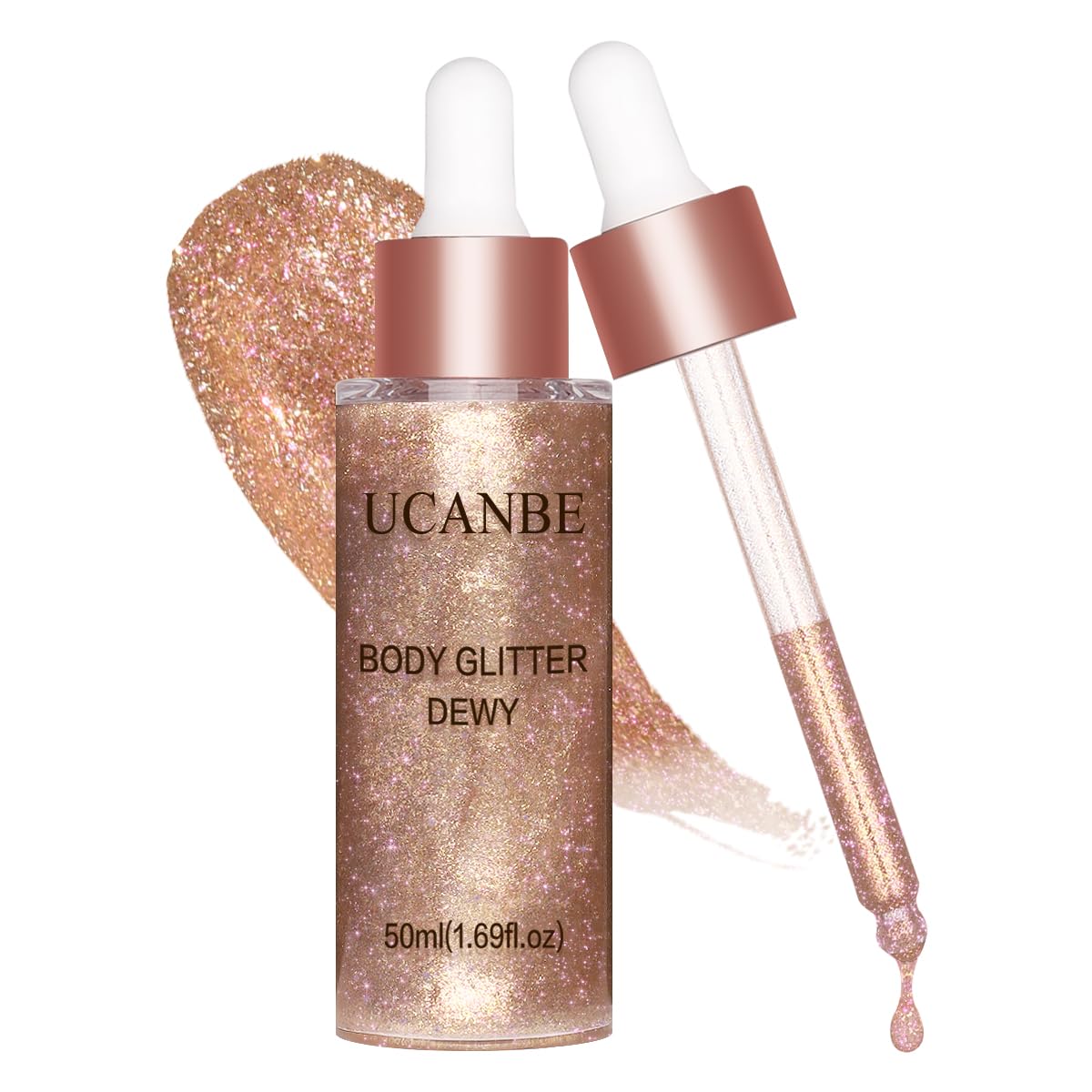 UCANBE Glitter corps gouttes Rose Or 03, éclat lumineux et peau hydratée.