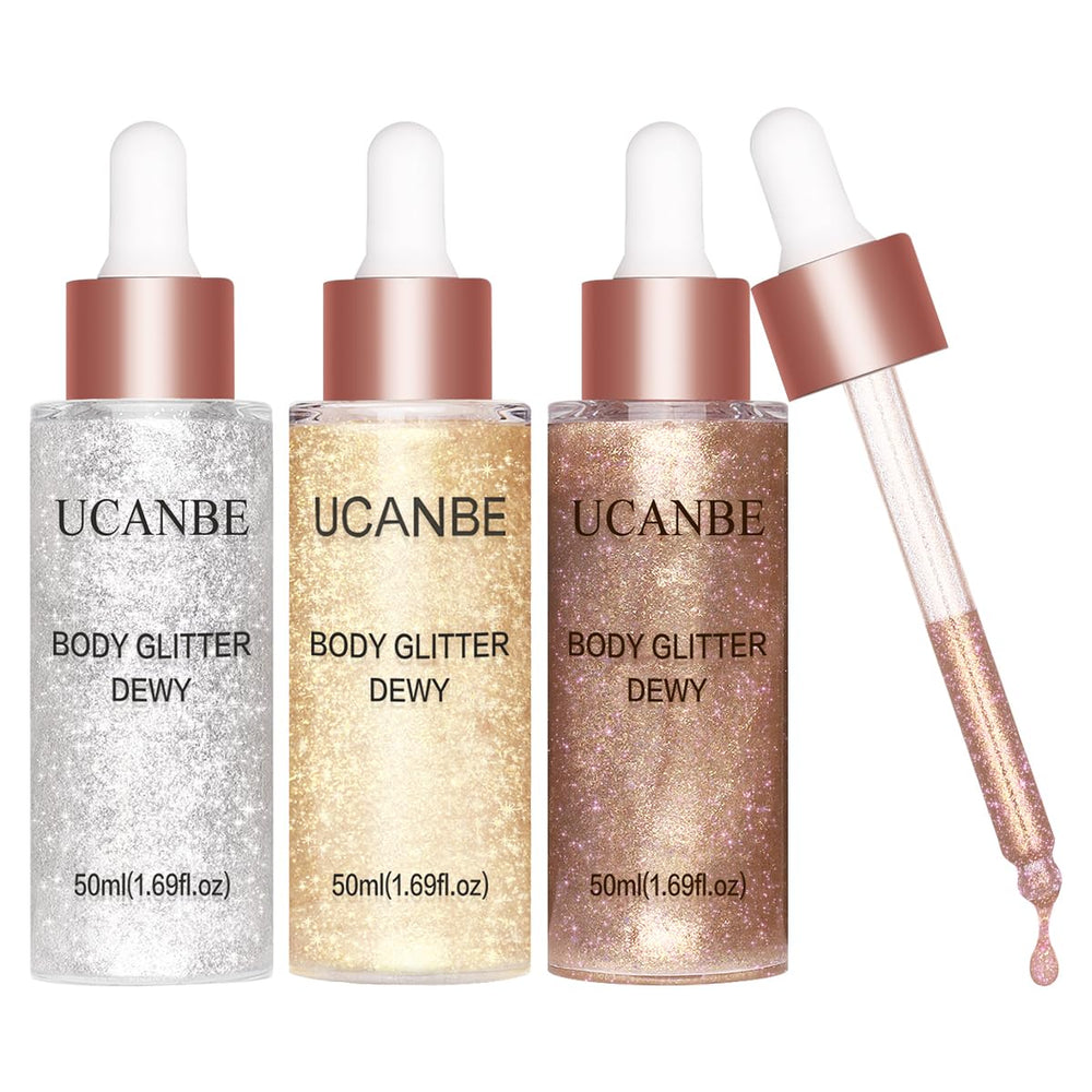 UCANBE Glow Shimmer Drops: ensemble de bouteilles pour un éclat naturel.
