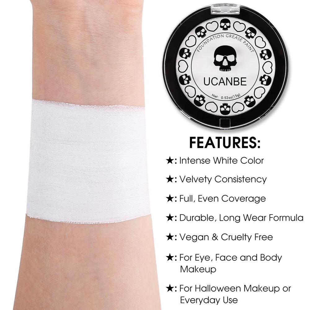 Maquillage UCANBE blanc pour visage et corps, application lisse et polyvalente.