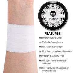 Maquillage UCANBE blanc pour visage et corps, application lisse et polyvalente.