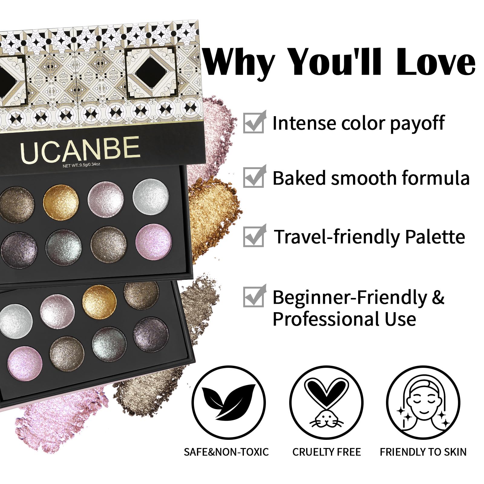 UCANBE palette ombres métalliques 8 teintes: texture douce et finition scintillante.