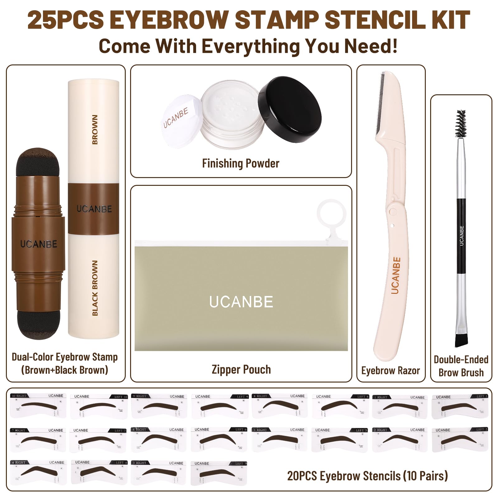 UCANBE pochoirs sourcils reutilisables 20 paires pour un tracé précis et rapide.
