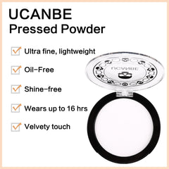 UCANBE poudre pressée blanche, échantillon swatch montrant une couvrance adaptable.