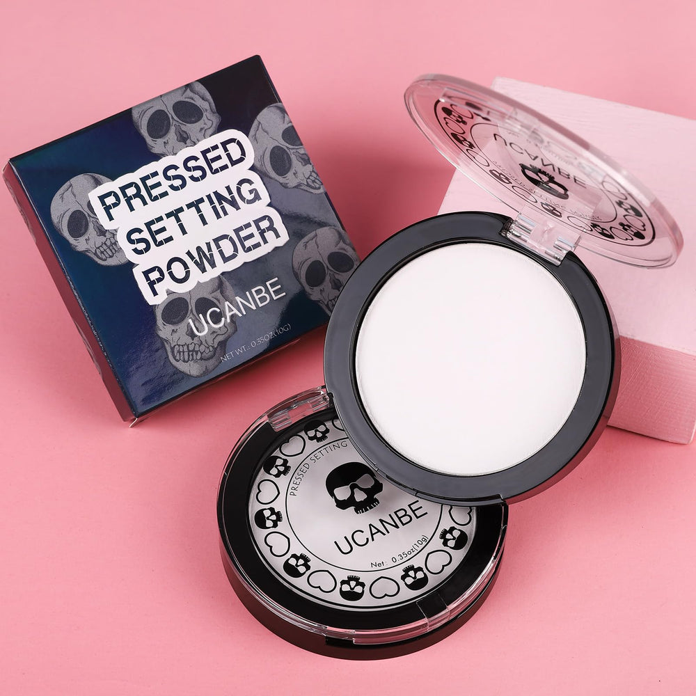 UCANBE poudre pressée blanche, usage Halloween pour une tenue durable.