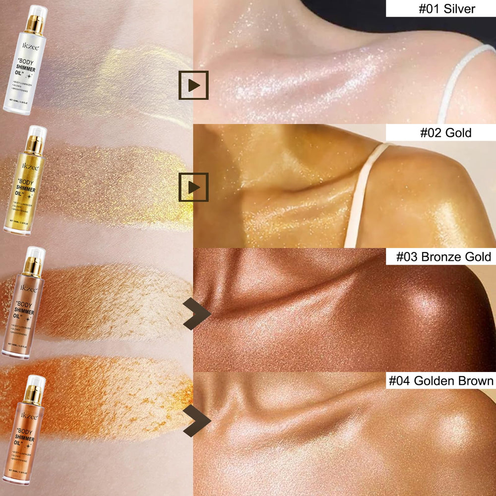 UCANBEMAKEUP Shimmer Oil – application facile sur les zones désirées pour une luminosité instantanée.
