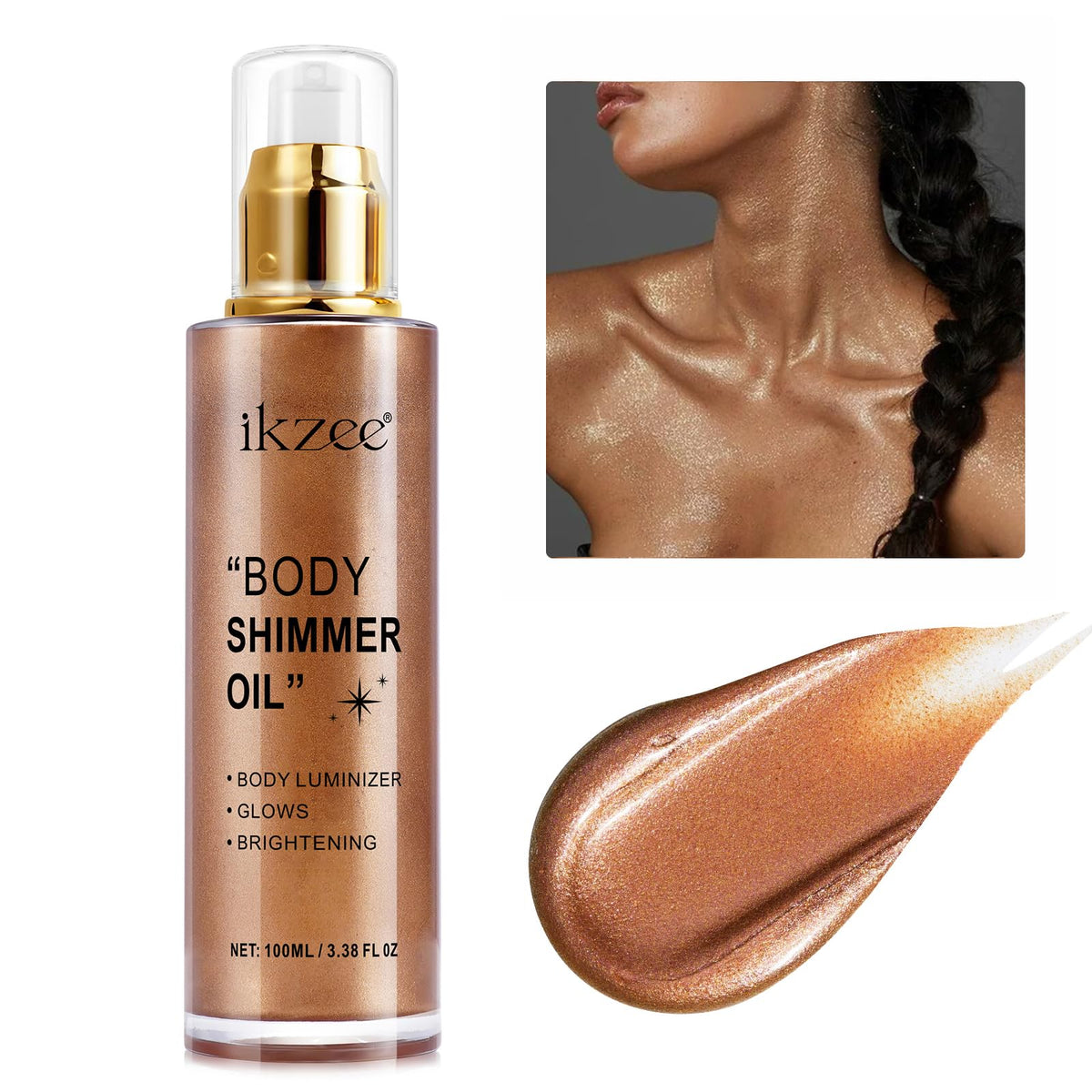 UCANBEMAKEUP Shimmer Oil – vue de la bouteille lumineuse pour un éclat naturel.
