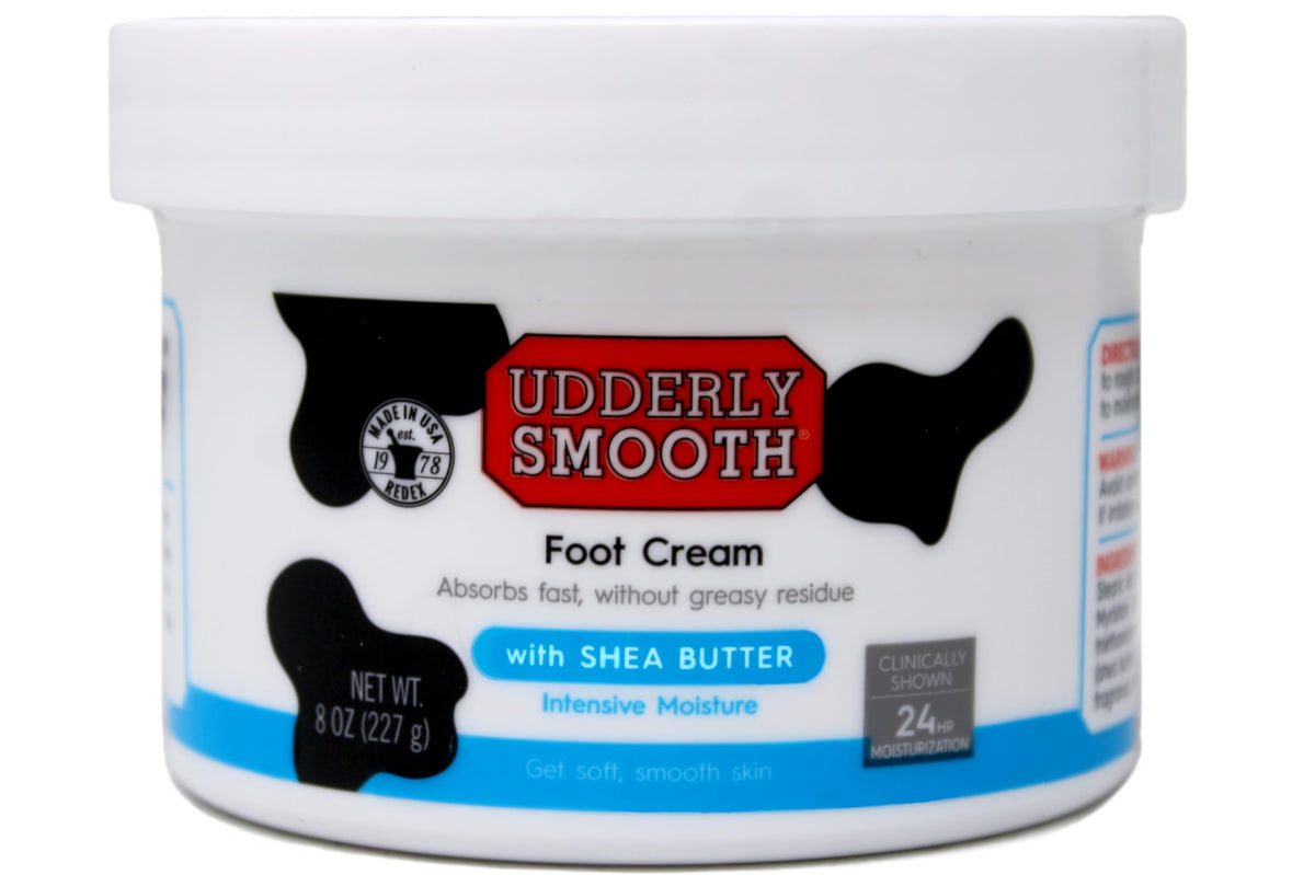 Udderly Smooth crème pieds au beurre de karité, pot 8 oz, hydratation en profondeur.