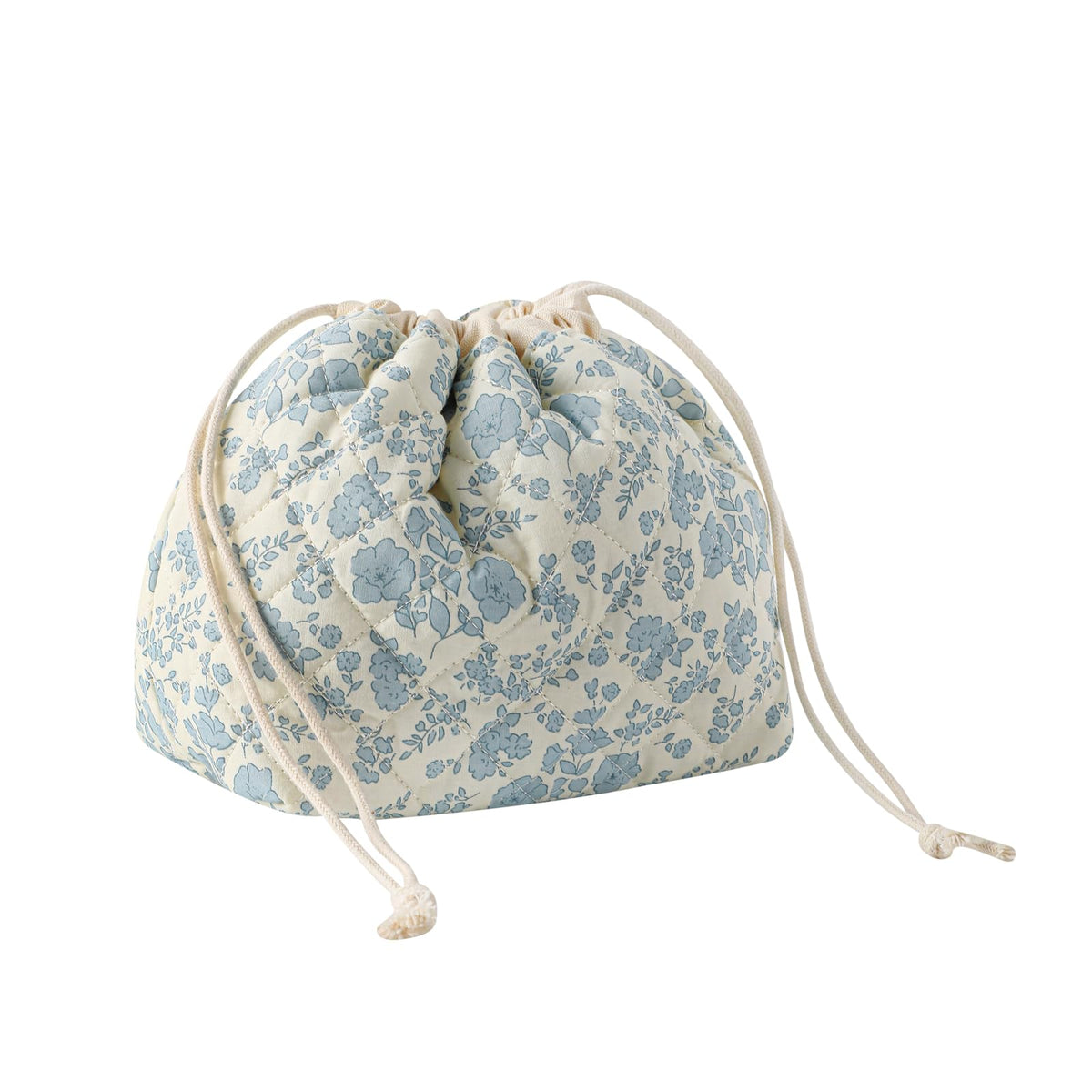 Sachet maquillage uekeboag coton matelassé bleu fleuri, pratique pour le quotidien.