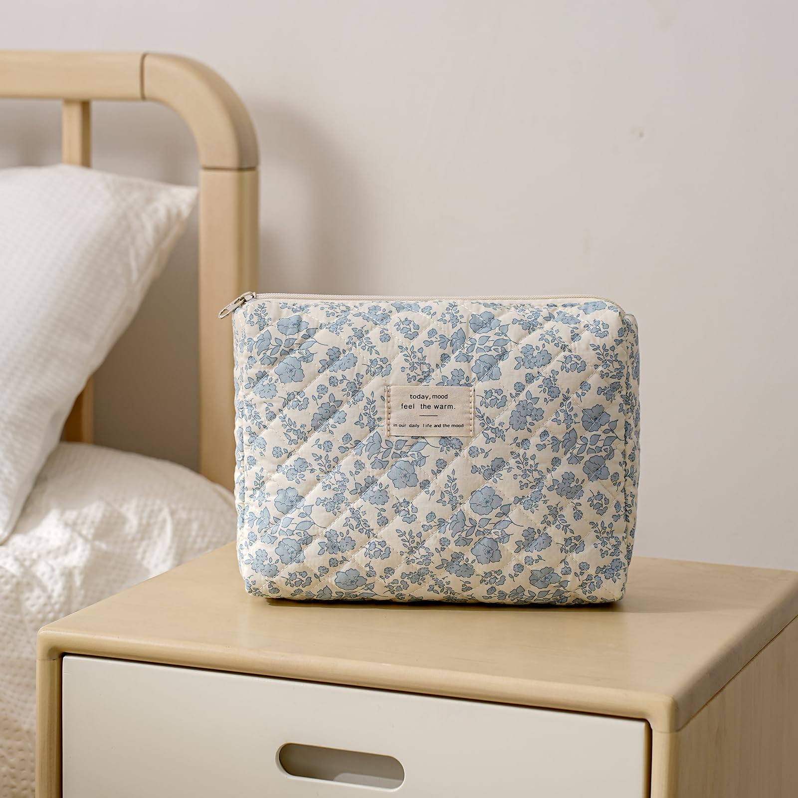 Trousse cosmétique voyage uekeboag florale bleu clair, pratique pour l'organisation.