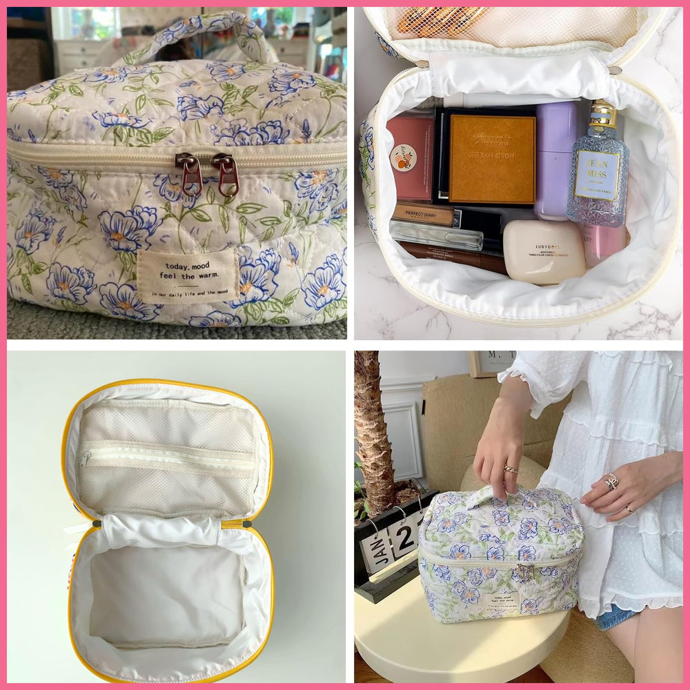Intérieur spacieux de la trousse maquillage, organisation efficace en déplacement.