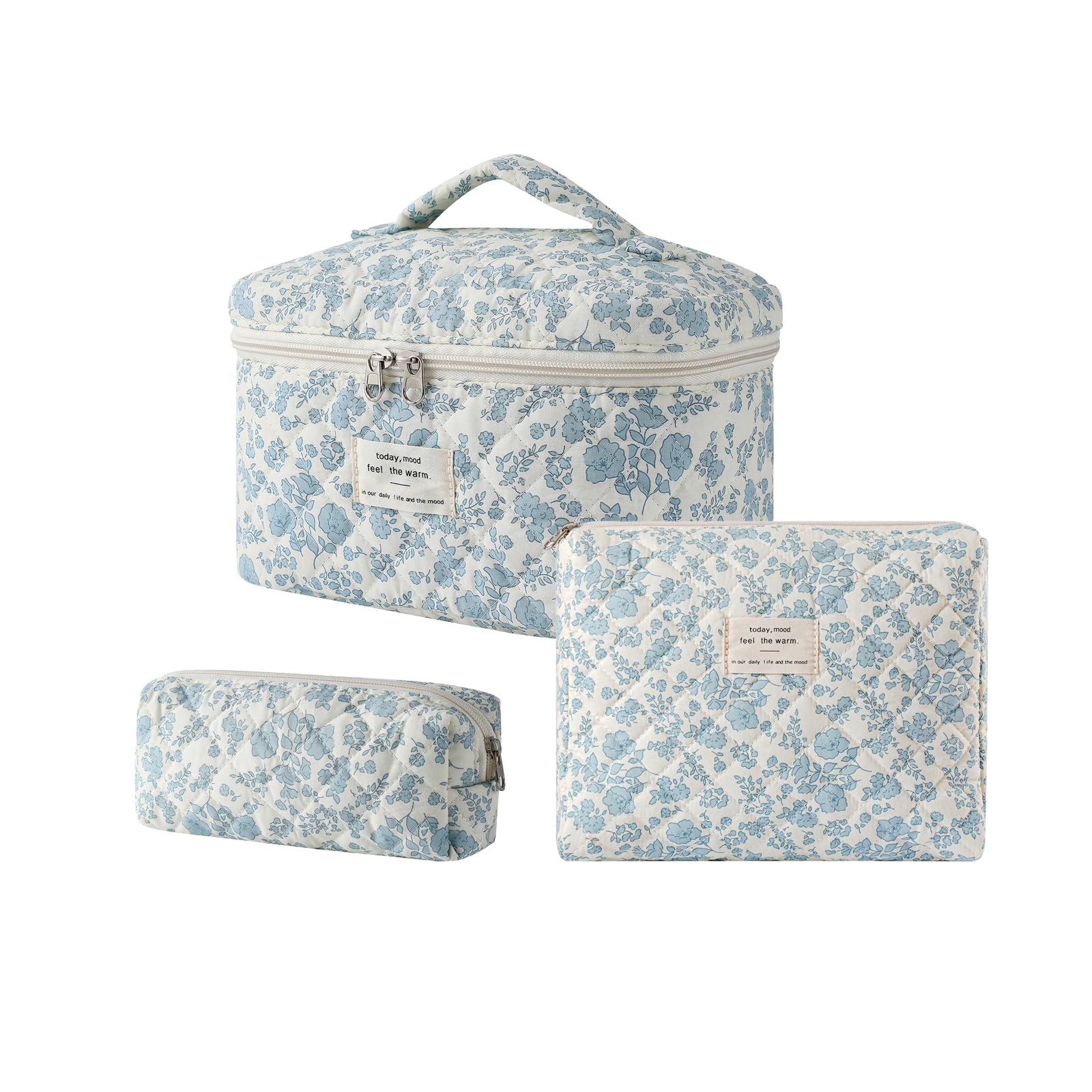 Trousse maquillage voyage uekeboag grande florale bleu clair, pratique pour les essentiels.