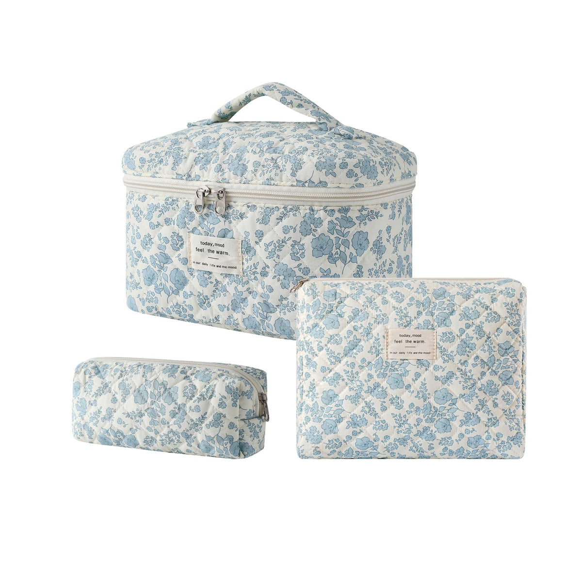 Trousse maquillage voyage uekeboag grande florale bleu clair, pratique pour les essentiels.