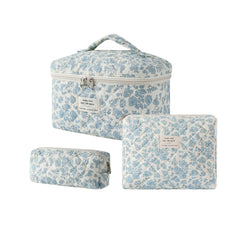 Trousse maquillage voyage uekeboag grande florale bleu clair, pratique pour les essentiels.