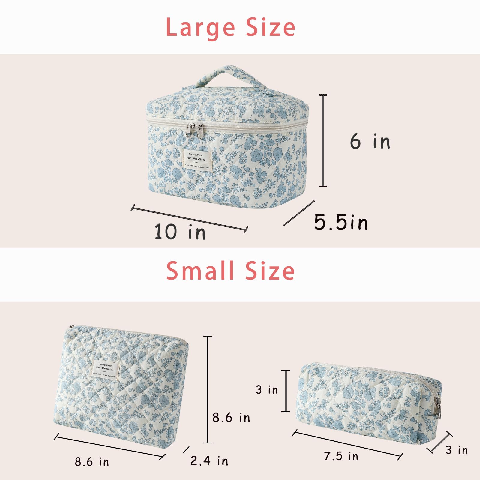Trousse moyenne uekeboag florale bleu clair, idéale pour les pinceaux et cosmétiques.