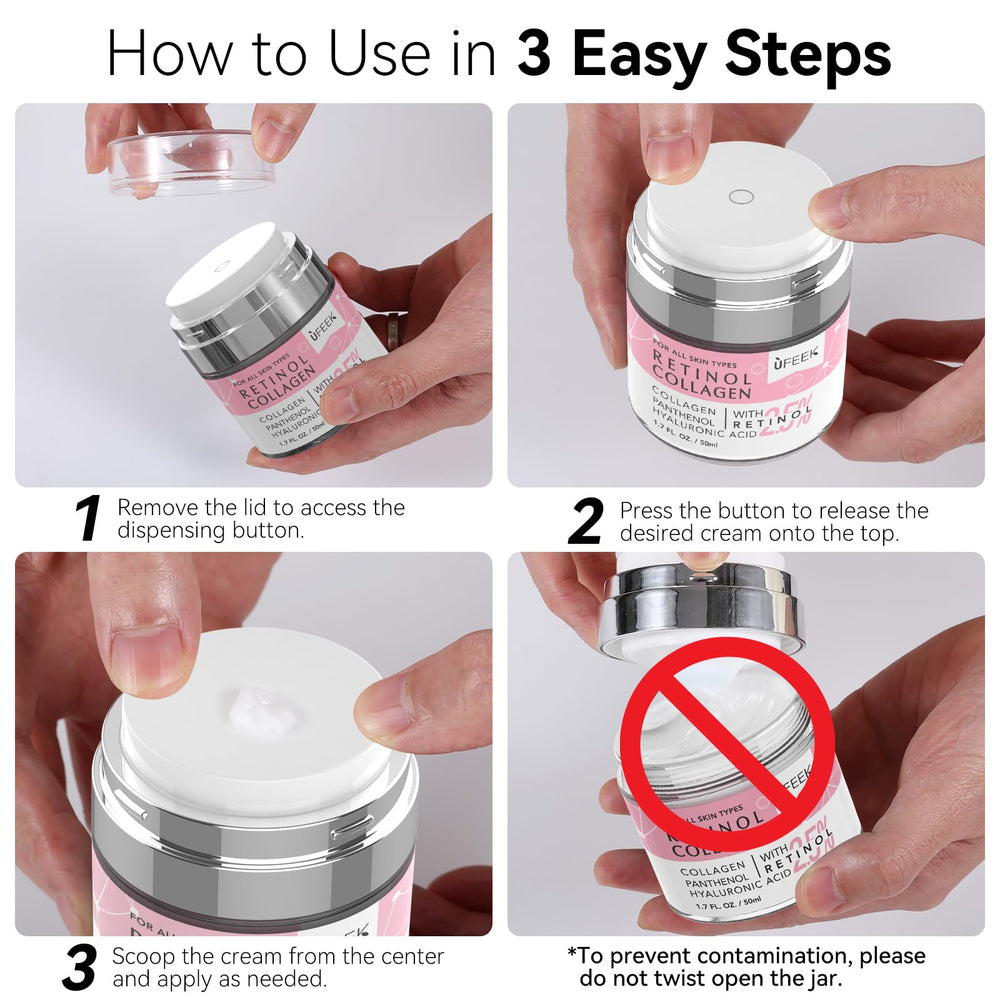UFEEK Crème Visage Retinol – application rapide pour hydratation efficace.