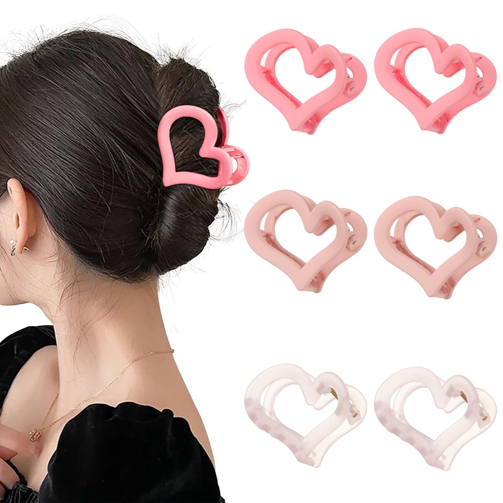 Pinces cœur Ufgin roses, ensemble de six pour une coiffure durable