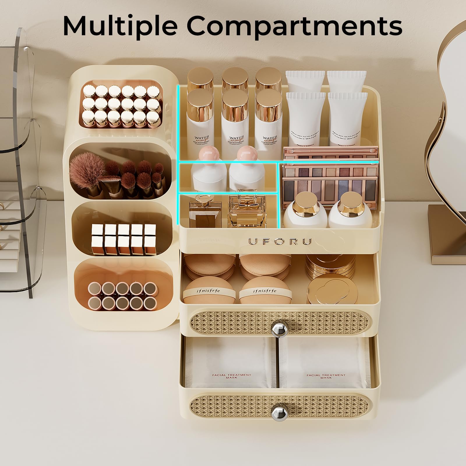 UFORU Organisateur beauté avec étagères, rangement pratique pour palettes et vernis