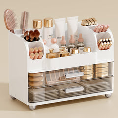 UFORU Organisateur Maquillage à 2 tiroirs sur vanity blanc, accès rapide à vos produits.