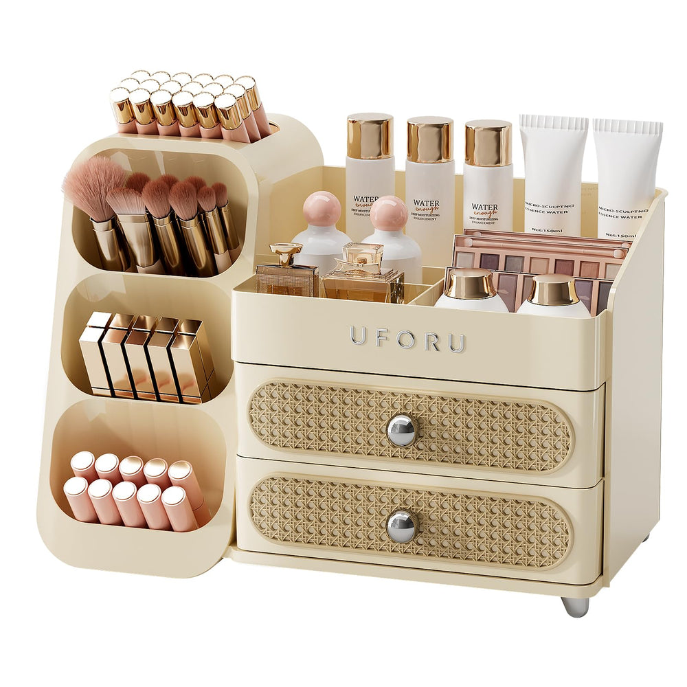 UFORU Organisateur maquillage vanité avec porte-pinceaux, accès rapide et rangement clair