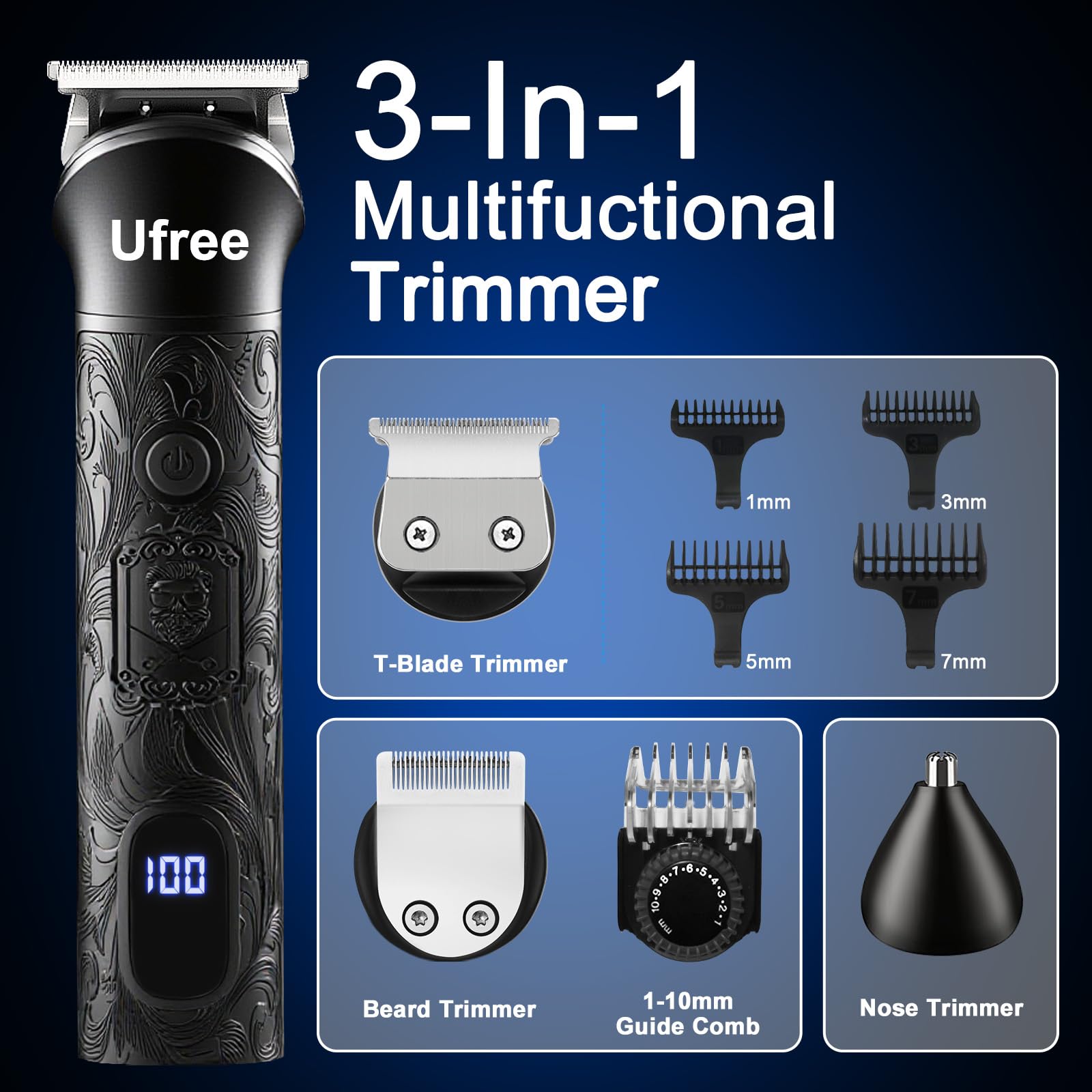 Système 3 en 1 Ufree pour cheveux, barbe et nez