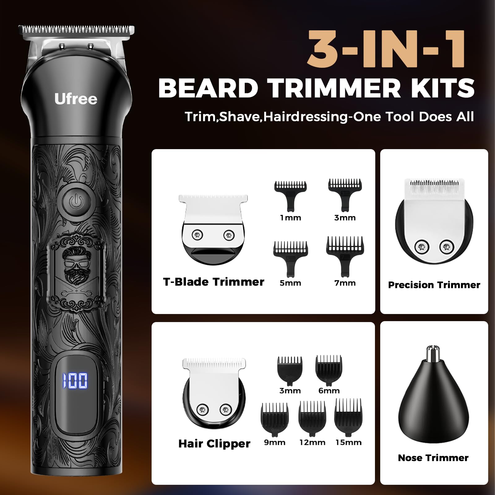 Tondeuse barbe Ufree à 4 têtes pour un style polyvalent.