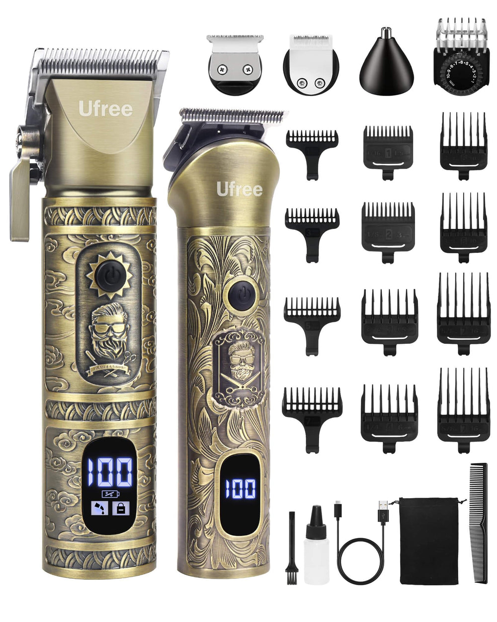 Tondeuse Ufree barbe et cheveux pro 9-en-1 pour un style net et rapide.