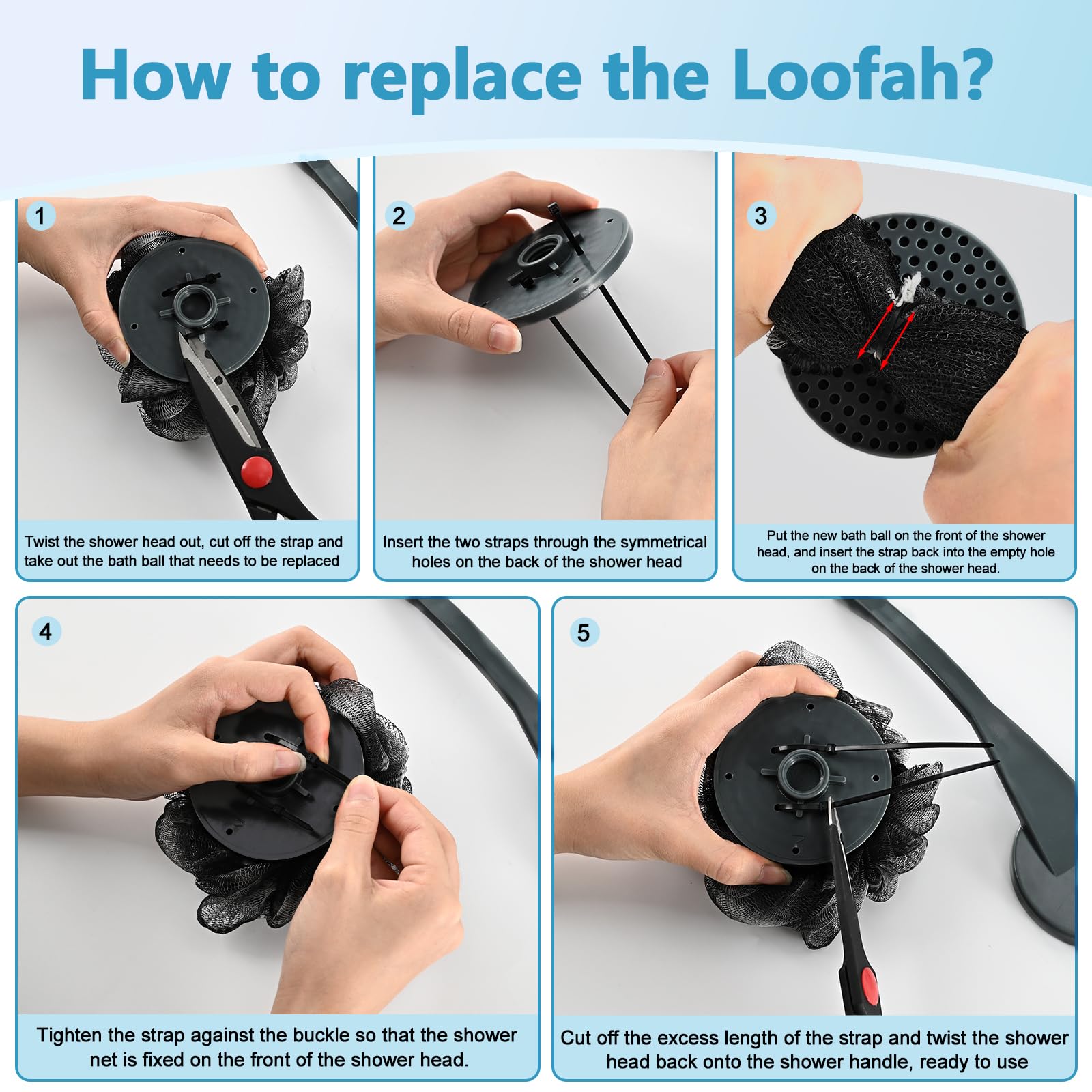 UHIAGREE Loofah avec cordon pour suspendre et sécher facilement.