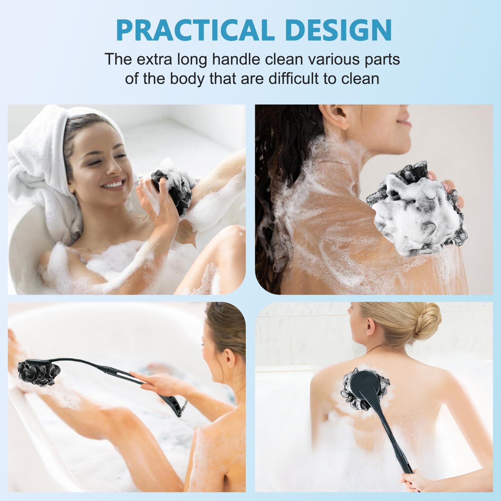 UHIAGREE Loofah longue pour femmes et hommes lors de la douche.