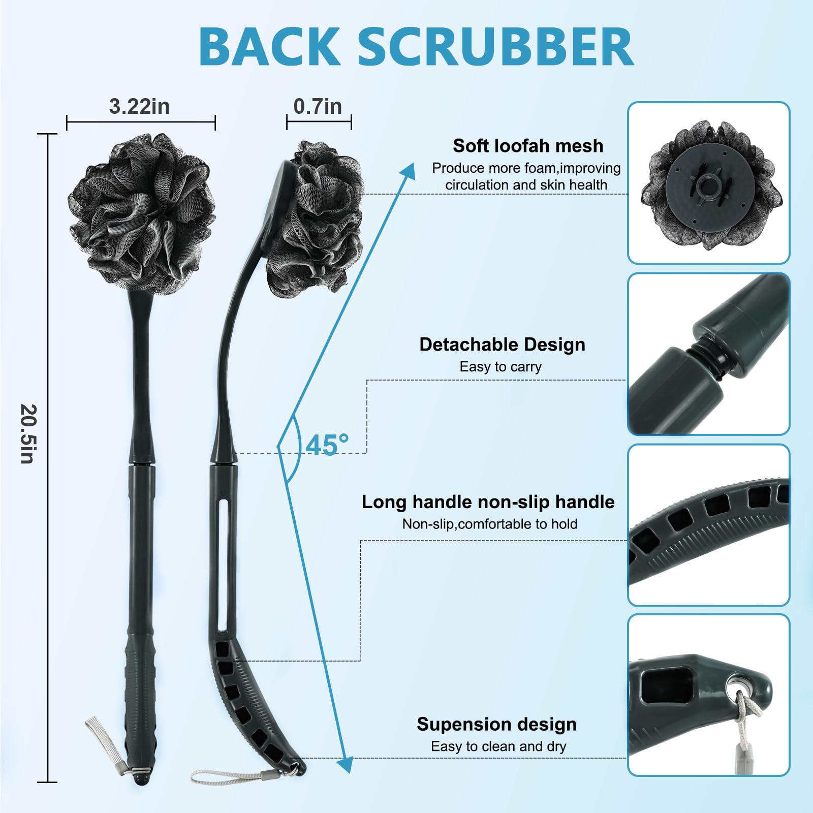 UHIAGREE Loofah avec mousse résistante, nettoyage en douceur du corps.