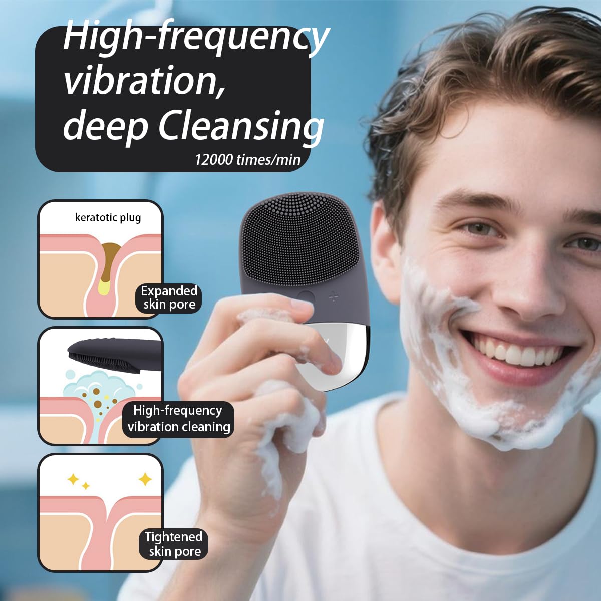 Nettoyage profond du visage avec la brosse Uimoky en silicone.