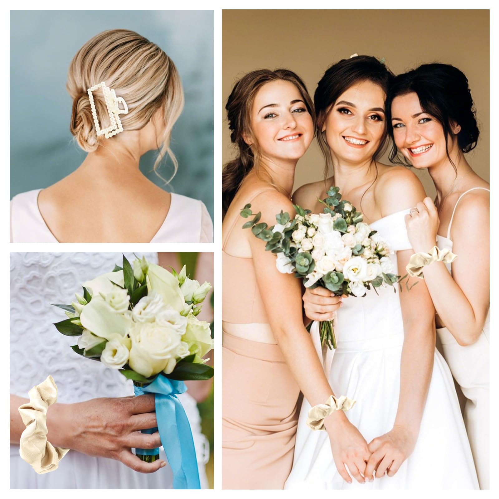Uintoon ensemble chouchou satin or et clip perle, cadeau parfait.