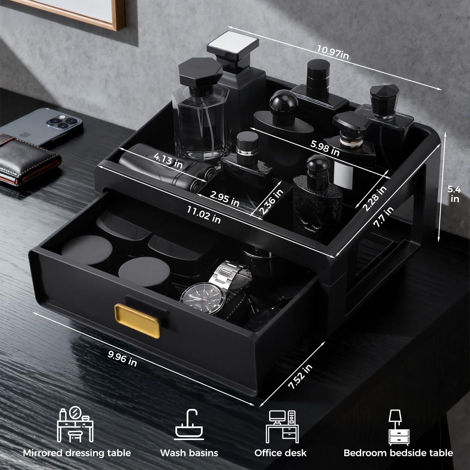 UJQSUN Organisateur sur coiffeuse avec plateau spacieux, idéal sur table de nuit.