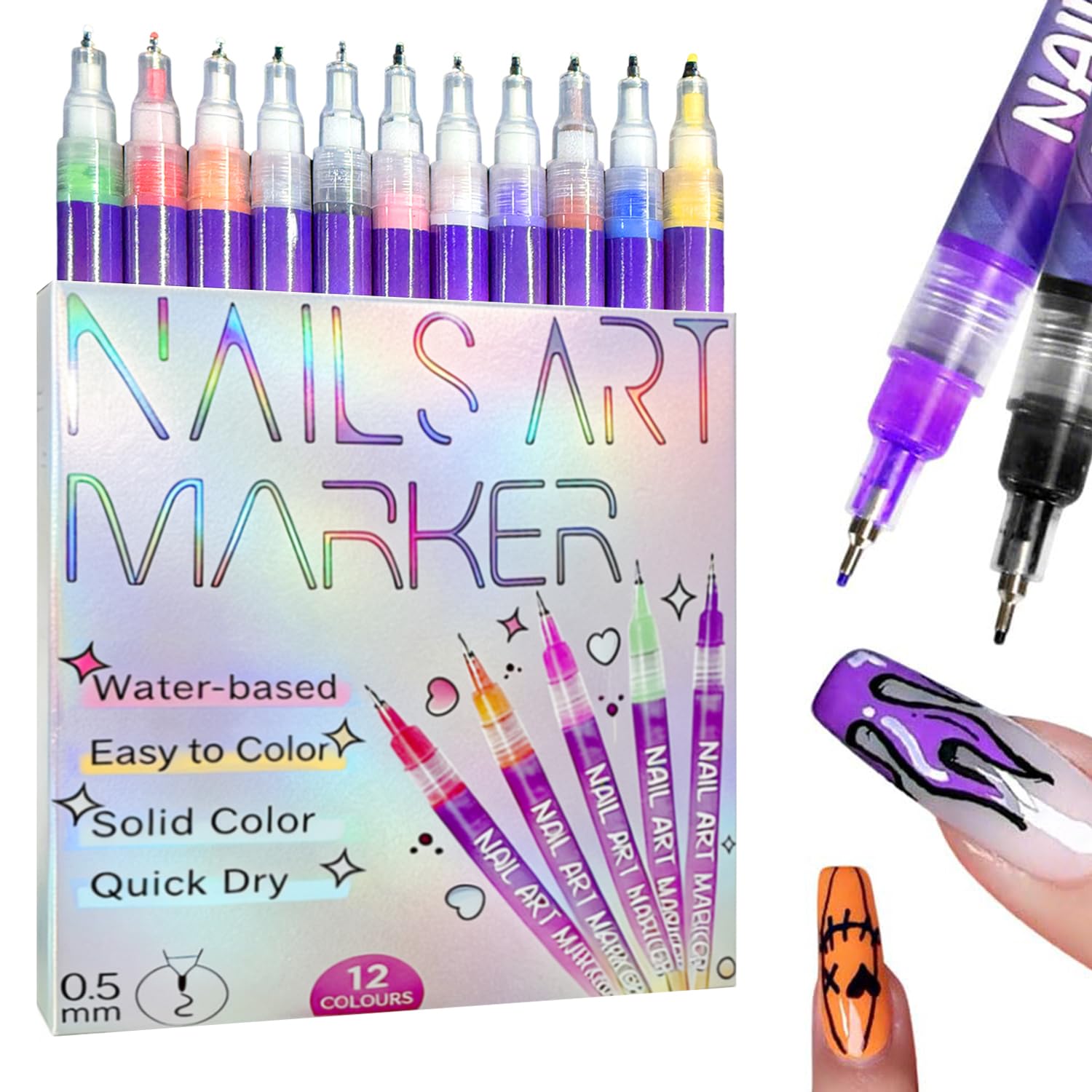 UKM stylo art ongles 12 couleurs, dessin précis pour nail art a domicile