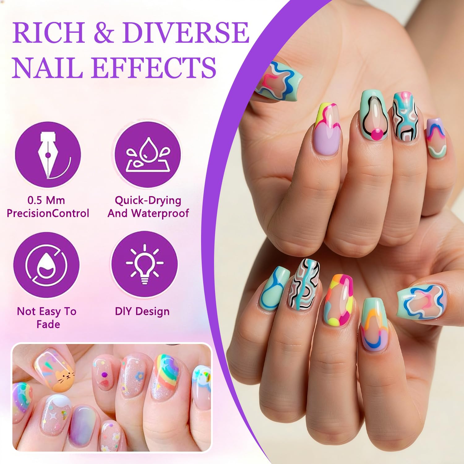 UKM stylo art ongles pointe 0,5 mm pour details fins