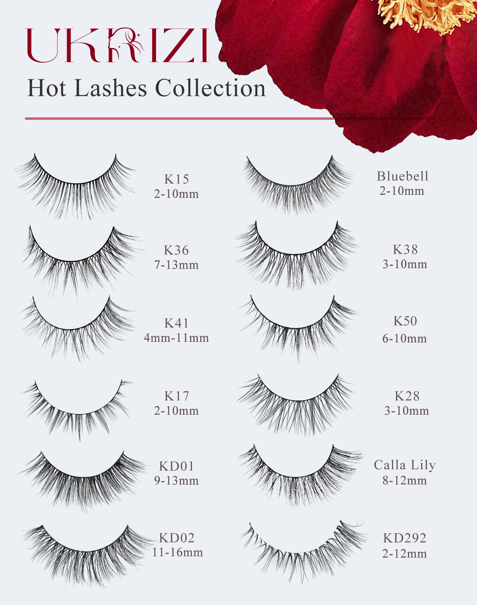 Cils Ukrizi, 10 mm avec variations de longueurs pour style flexible.