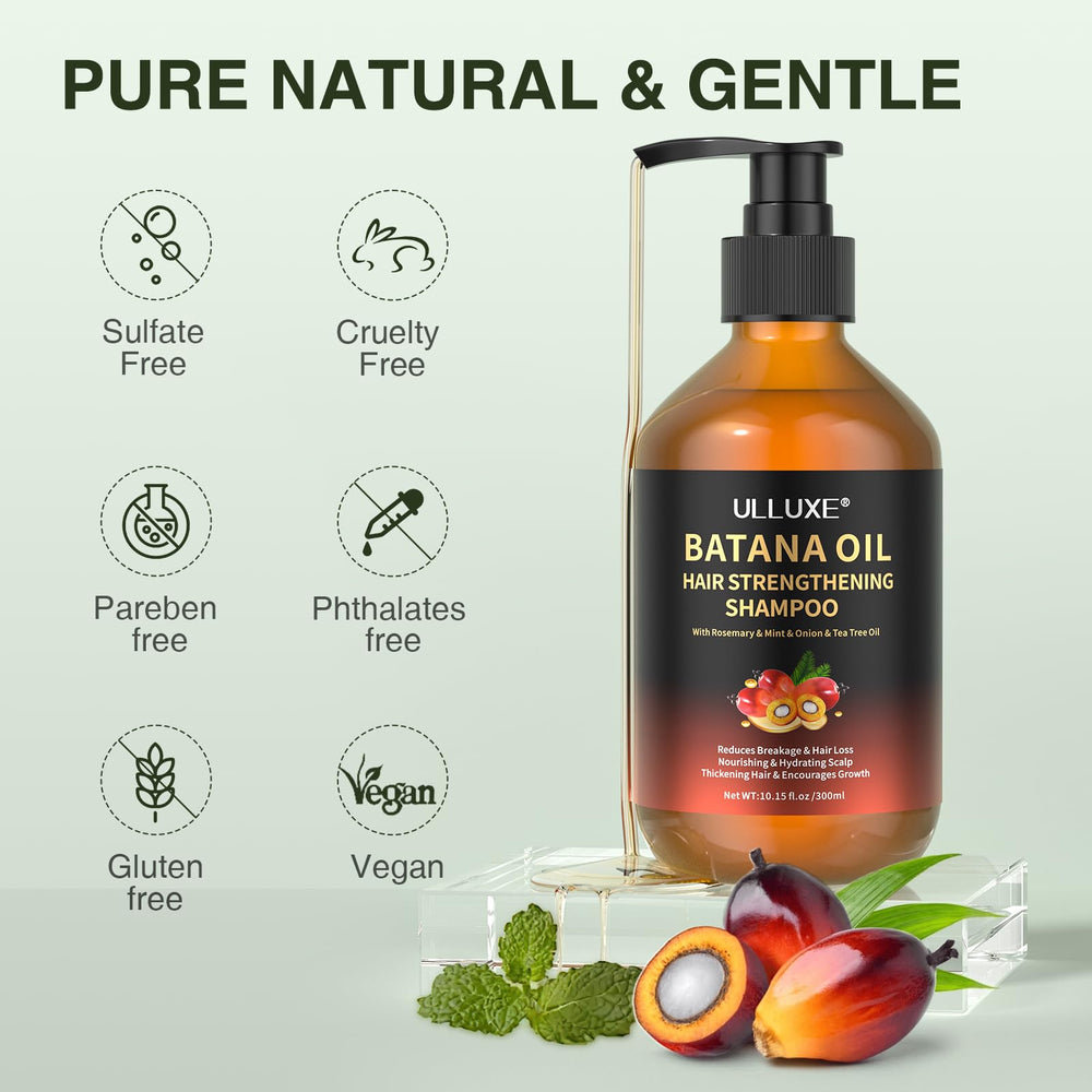 ulluxe-batana-hair-growth-shampoo-romarin-menthe : favorise la vitalité des cheveux et apaise le cuir chevelu.