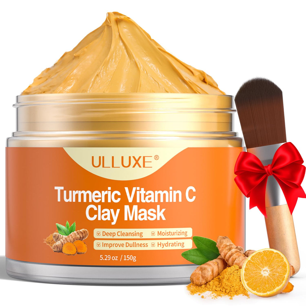 ulluxe Masque argile curcuma vitamine C - emballage élégant et informatif.