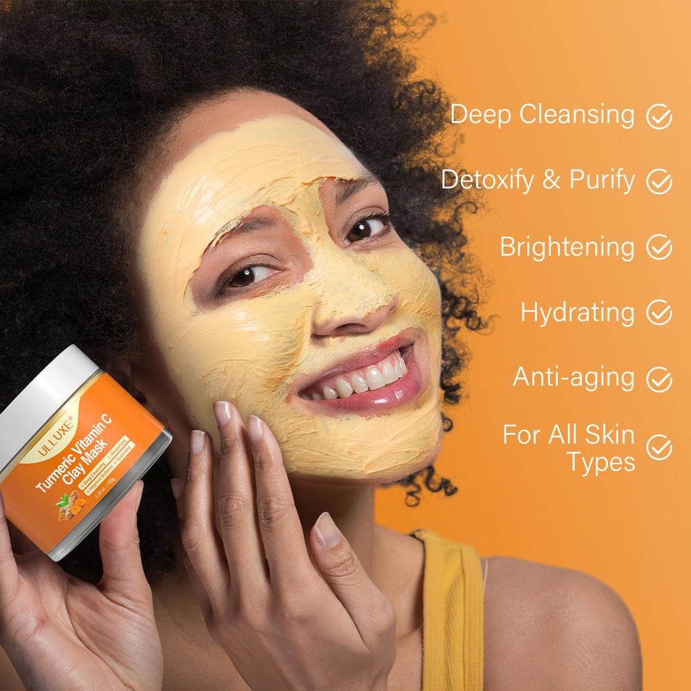 ulluxe Masque argile curcuma vitamine C - purification douce et hydratation équilibrée.